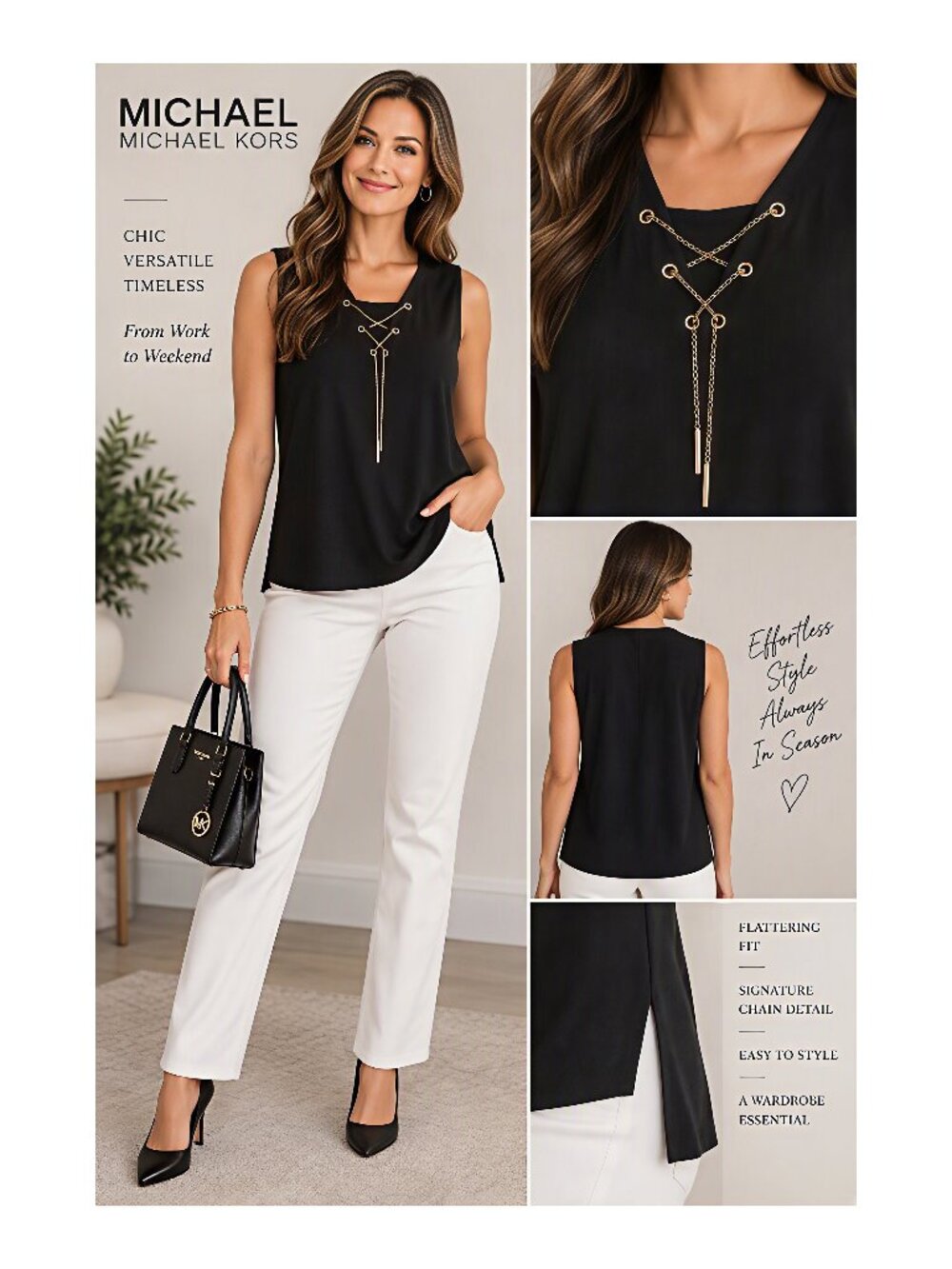 Michael Michael Kors Black Sleeveless Chain Neck Top Size Large